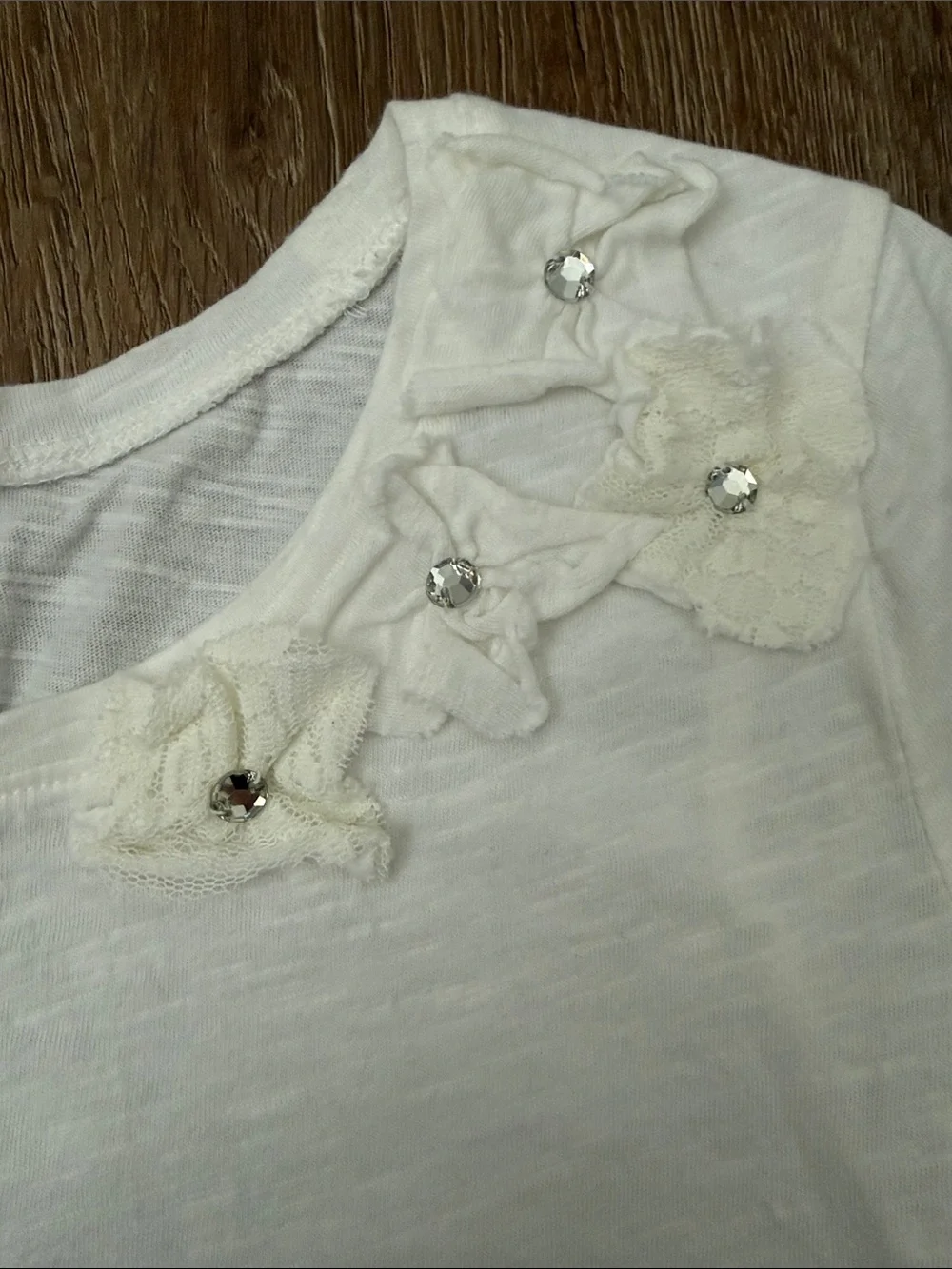 Justice Girls White Short Sleeve Tee with Floral Appliqués